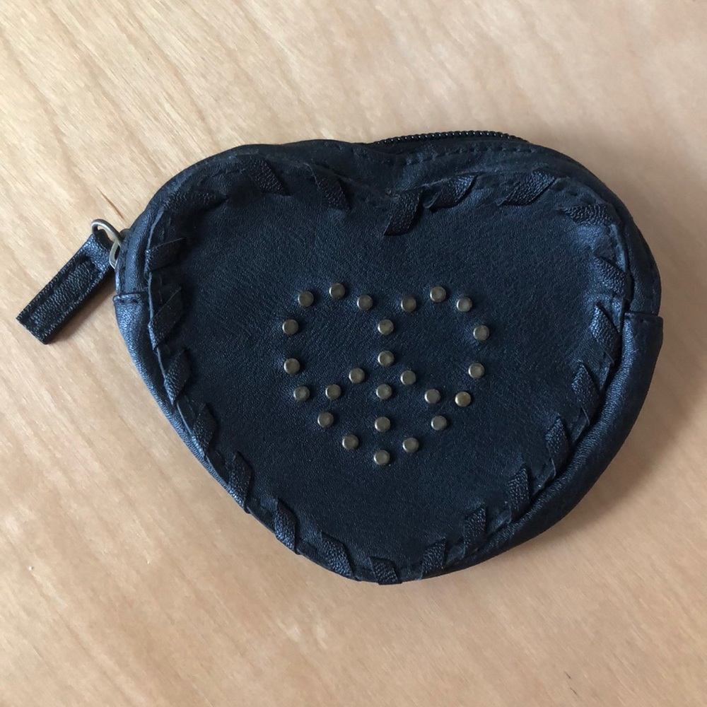 Peace sign faux leather heart shaped coin purse